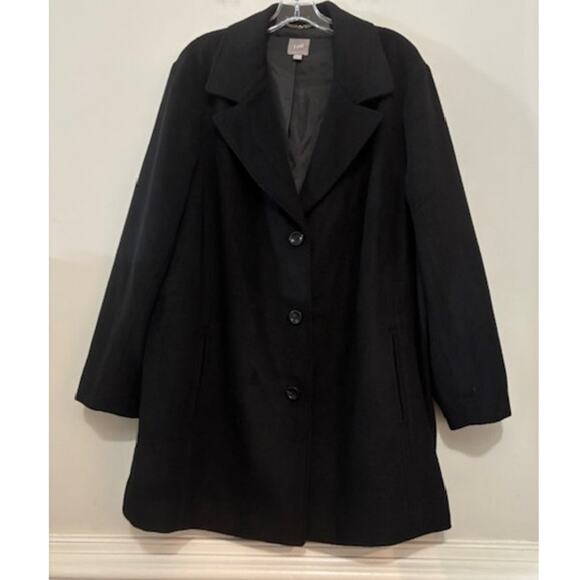 J. Jill Peacoat Wool Blend Winter Coat Black Plus Size 3XL Midi Length Classic - Picture 1 of 7